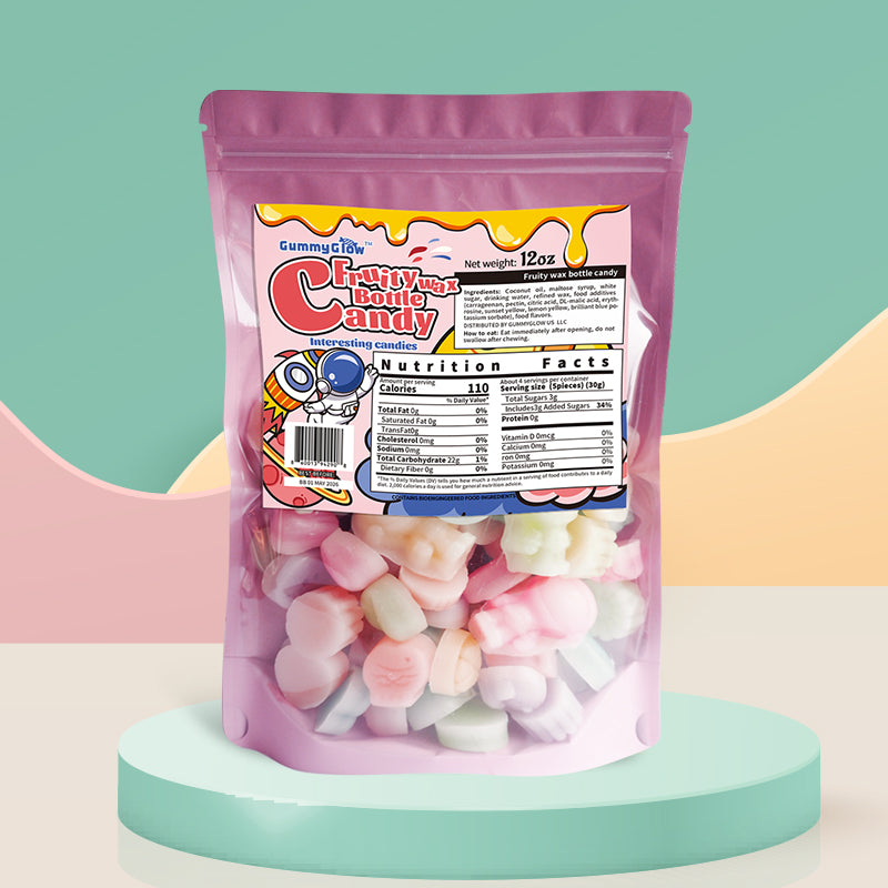 Gummy Glow Chewy Wax Candy in Strawberry, Lemon, Orange, Blueberry, and Green Apple Flavors