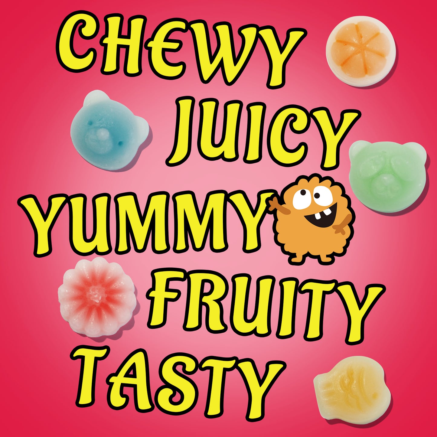 Gummy Glow Chewy Wax Candy in Strawberry, Lemon, Orange, Blueberry, and Green Apple Flavors