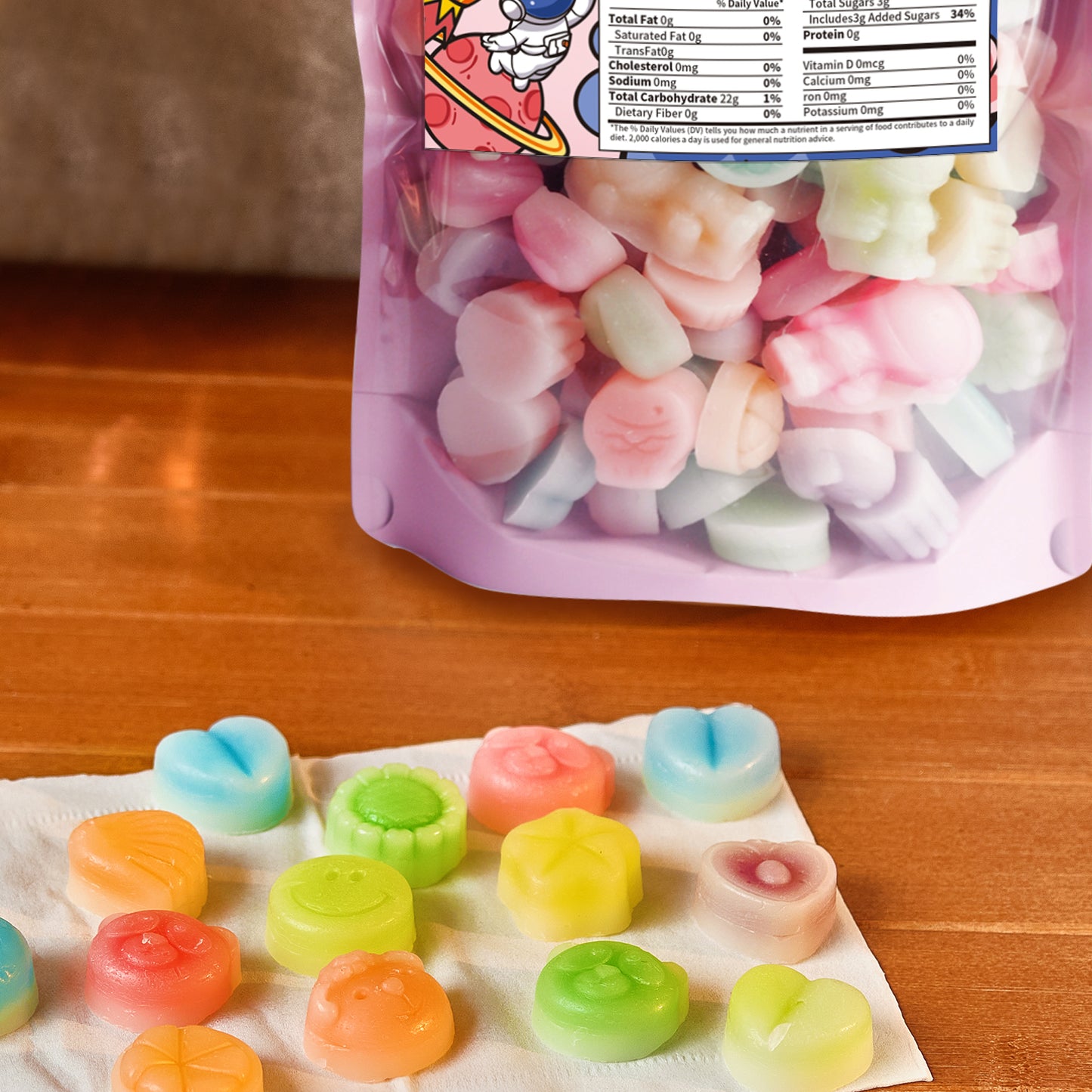 Gummy Glow Chewy Wax Candy in Strawberry, Lemon, Orange, Blueberry, and Green Apple Flavors