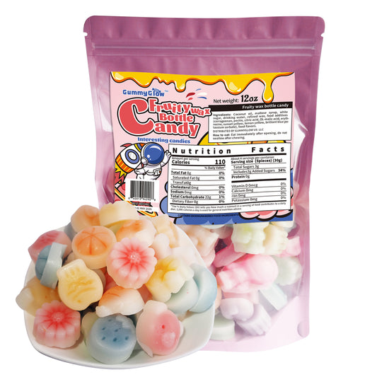 Gummy Glow Chewy Wax Candy in Strawberry, Lemon, Orange, Blueberry, and Green Apple Flavors