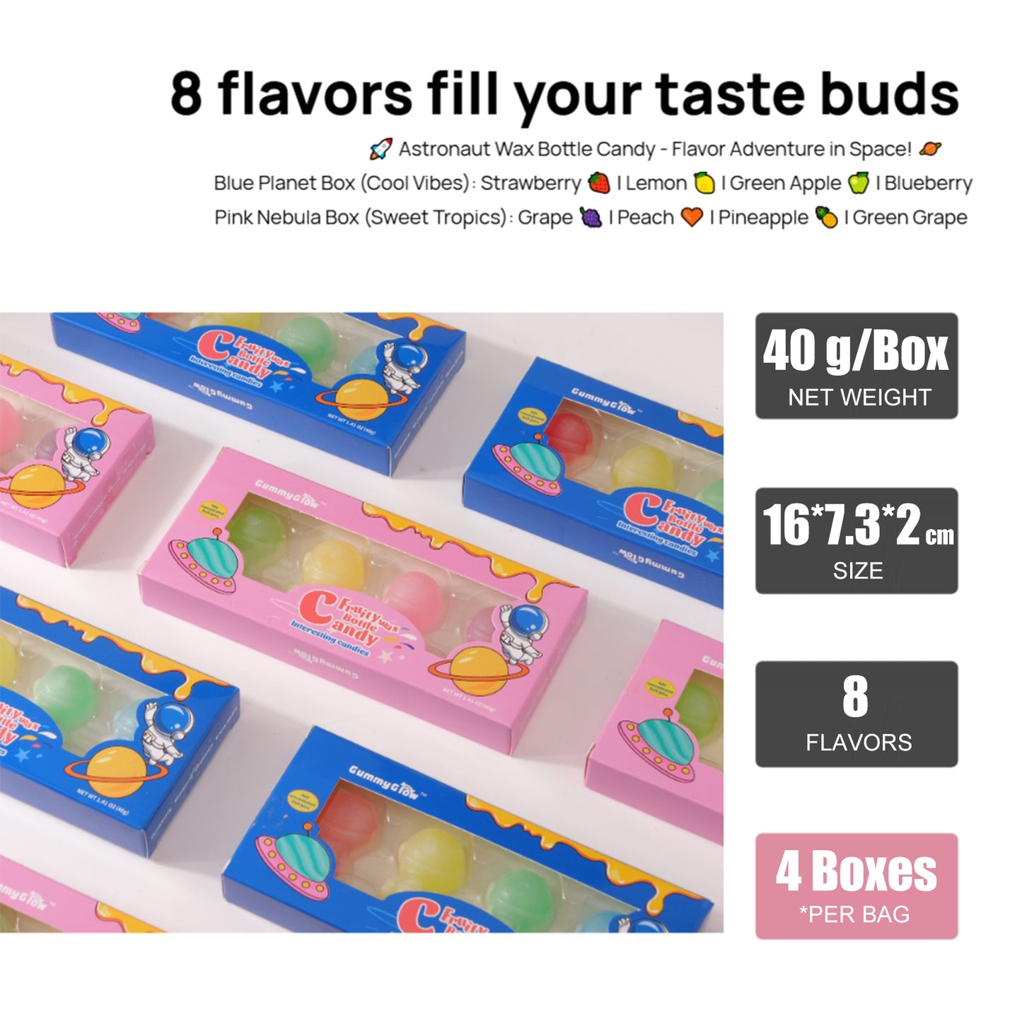 Gummyglow Chewy Astronaut Wax Bottle Candy Filled With Sweet Flavor Fun Shapes, Fruity Snacks for Old School Candy Lovers