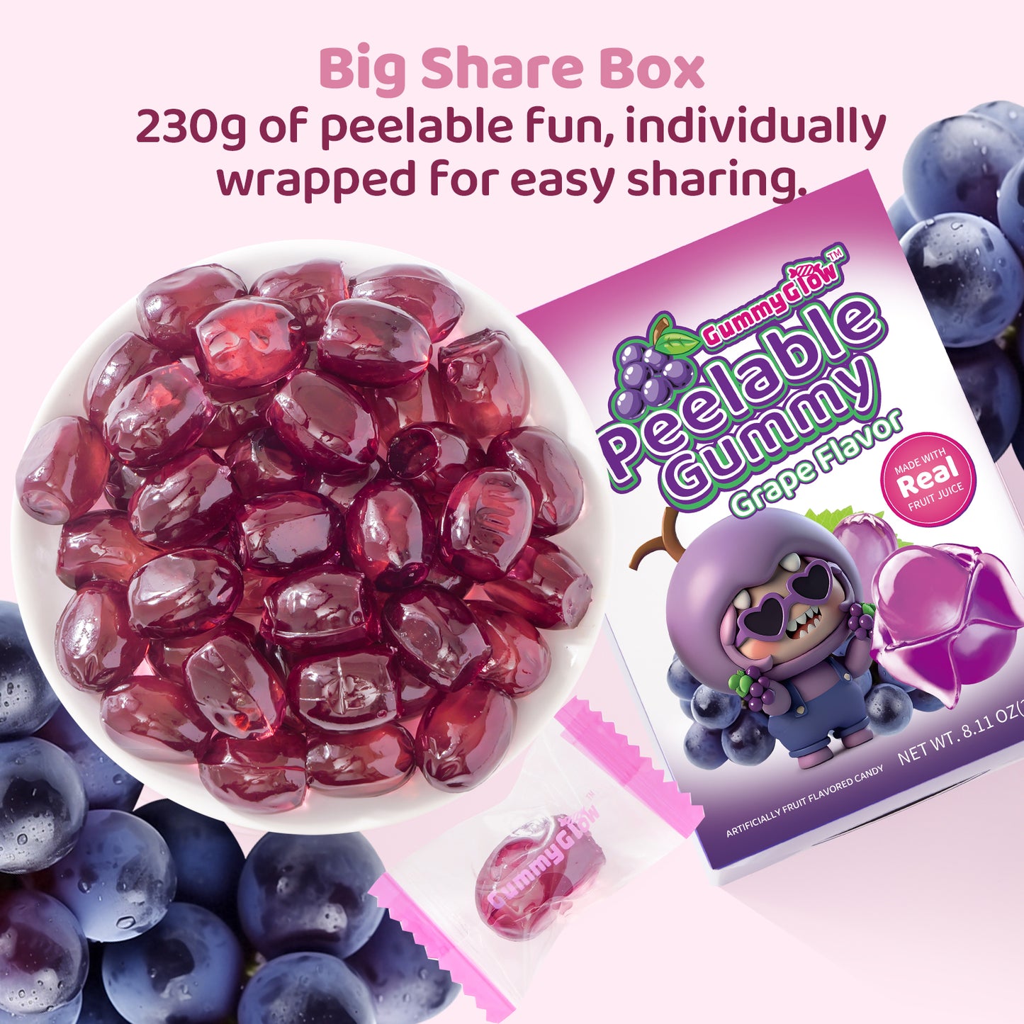 GummyGlow Peelable Fruity Gummy Candy, 8.11oz Box, 45-55 Individually Wrapped Chewy Candies,  Fun to Peel, Perfect for Sharing, Party & Gifts