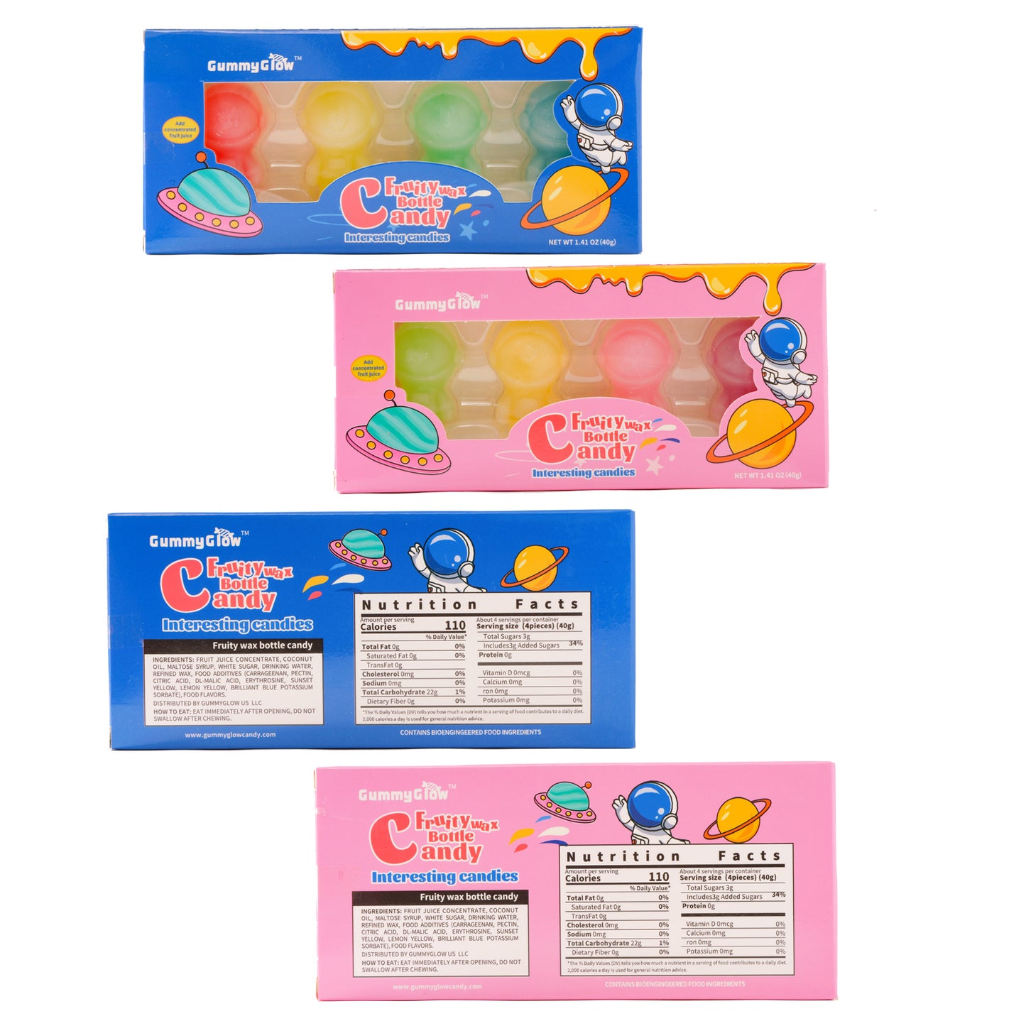 Gummyglow Chewy Astronaut Wax Bottle Candy Filled With Sweet Flavor Fun Shapes, Fruity Snacks for Old School Candy Lovers